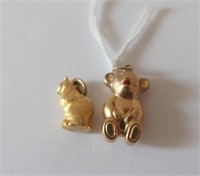 9ct yellow gold cat & koala charms 5.72g