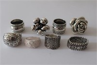 Eight various sterling silver rings weigh 63g