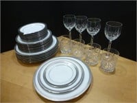 8 Glasses / Noritake 7 Place Dish Set