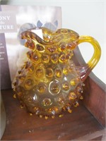 Amber Hobnail Pitcher w/Applied Handle