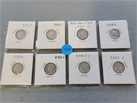 8 Mercury dimes, 1940-1945d. Buyer must confirm al