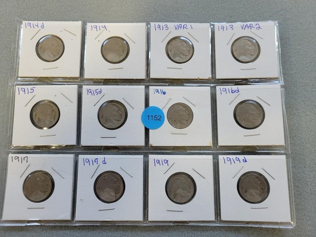 Buffalo nickels, 1914d, 1914, 1913, var 1, 1913, v