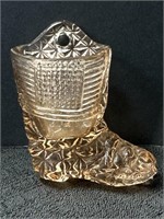 Pink Depression glass boot wall pocket/toothpick