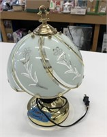 Working 14" Brass & Glass Shade Touch Lamp