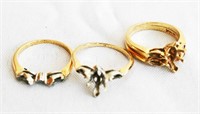 Three (3) 14K Gold Rings (Missing Stones)
