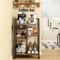 $70  Coffee Bar with Wheels, 4-Tier, Rustic Wood