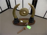 Asian Brass and Horn Tabletop Gong