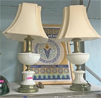 Pair of Milk Glass Table Lamps with Shades.