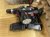drill master set drill, 2 flashlights, 2 chargers