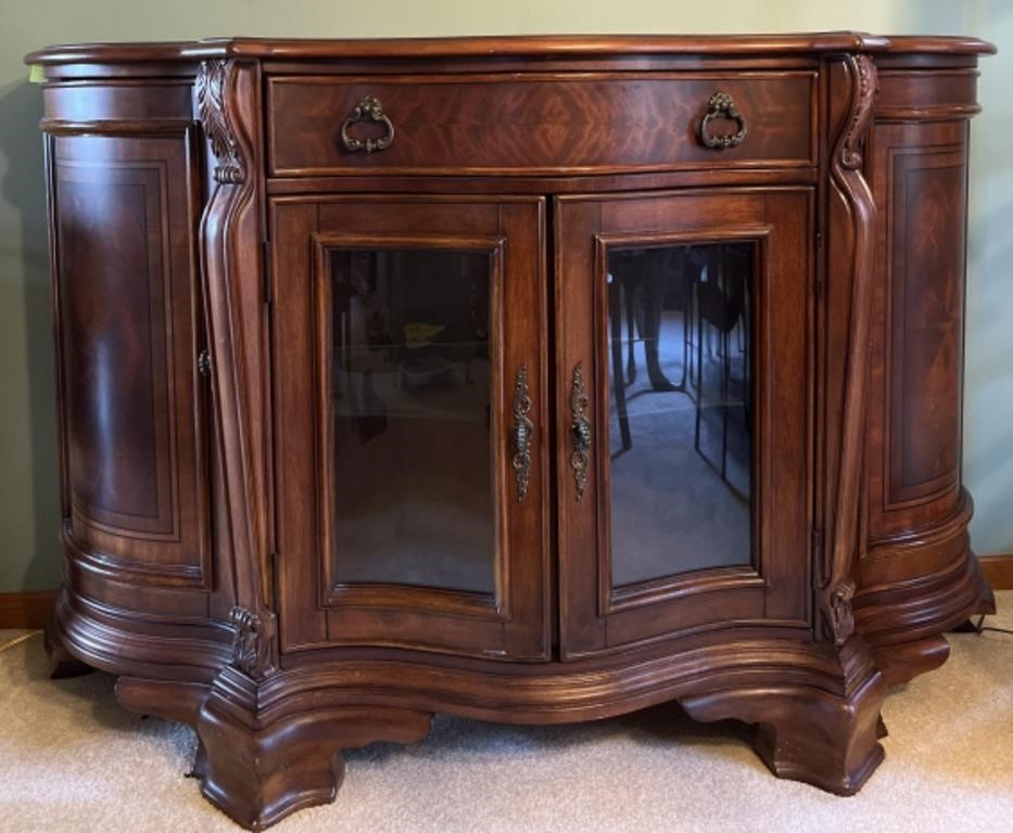 Solid Wood Buffet Cabinet Curved Glass Doors