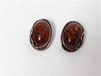 .925 Sterling Baltic Amber Oval Clip On Earrings