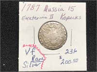 1787 Russia 15 Kopecks Ekaterina II Silver