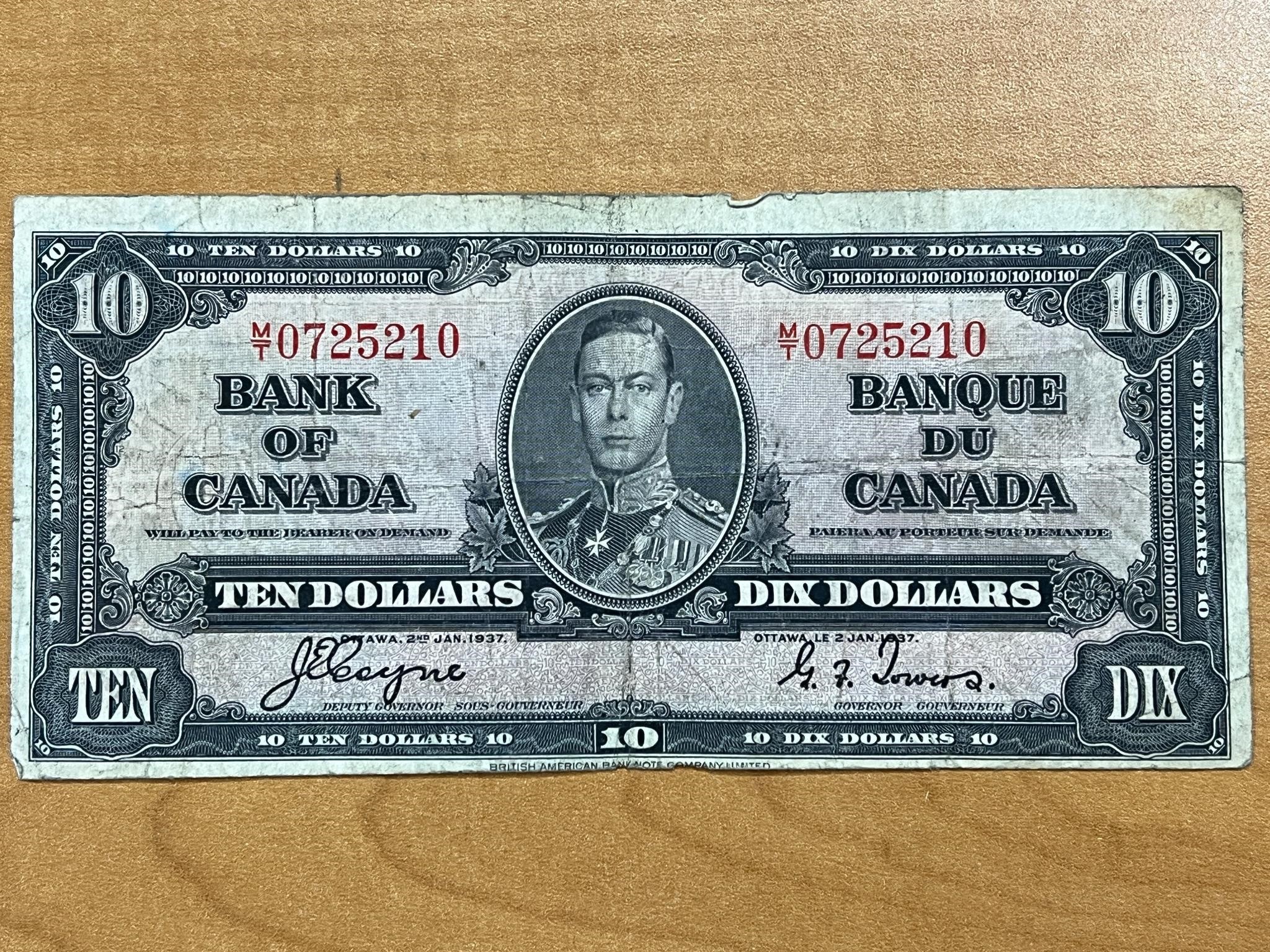 1937 Cdn $10 George VI Bank Note