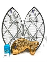 Metal Baskets and Decorative Copper Tin Mold Fish