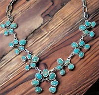 STERLING SILVER TURQUOISE ARTISAN SQUASH NECKLACE