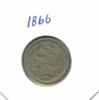 1866 Three Cent Nickel - Nice Details!