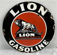 Round Enamel "LION GASOLINE" Sign