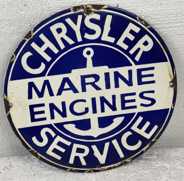 Enamel "CHRYSLER MARINE ENGINES SERVICE" Sign