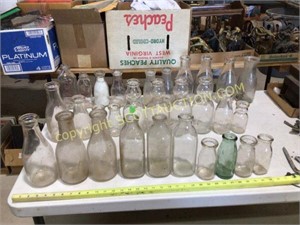 31 vintage glass Milk and Cream bottles, many a