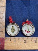 Lot of two cross stitch Christmas ornaments