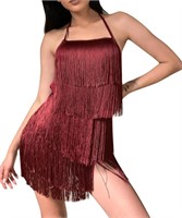 (Size: XS) IDOPIP Women Halter Tassel Fringe