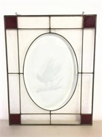 Vintage Large Etched Eagle Stained Glass Panel