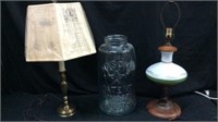 2 Different Table Lamps & Large Mason Jar V7A