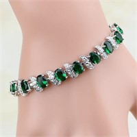 Natural Green Emerald Silver Bracelet New