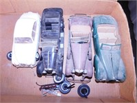 4 vintage built plastic model car kits: European