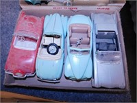 4 vintage built plastic model car kits: American