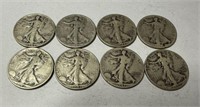 8 Walking Liberty Half Dollars