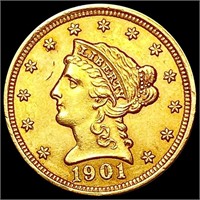 1901 $2.50 Gold Quarter Eagle CHOICE AU