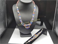 STERLING SILVER LAPIS LAZULI AND CORAL JEWELRY SET