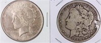 Coin 2 Silver Dollars 1922 Peace & 1885-O Morgan