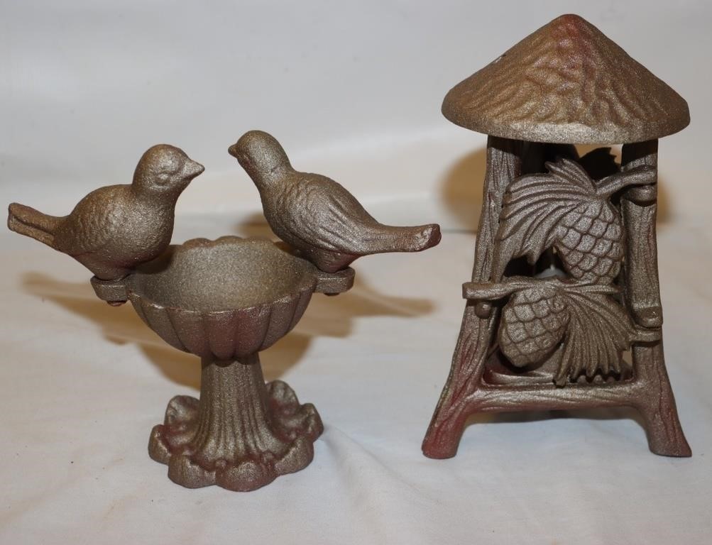 Cast Iron Candle Lantern And cast Iron Bird Bath