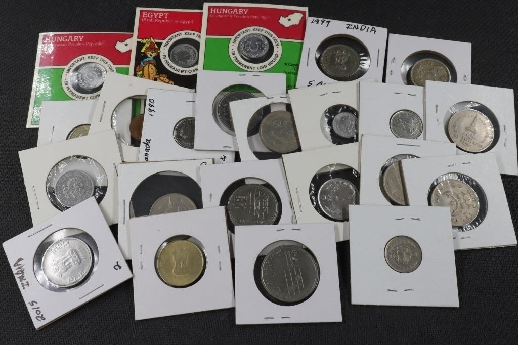 Foreign Coins in Sleeves: India, Egypt, Hungary,…