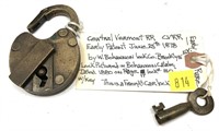 Central Vermont RR freight car lock with key