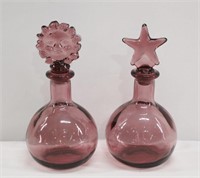 Pair of Purple Glass Sun & Moon Scent Bottles 6"
