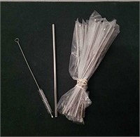 Group of metal straws with cleaners