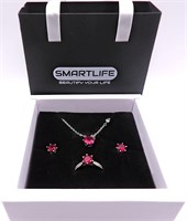 Sterling Silver 3 Piece Ruby Jewelry Set