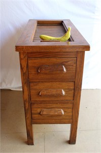 Antique 3-Drawer Roll Top Oak Filing Cabinet