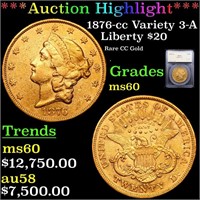 *Highlight* 1876-cc Variety 3-A Liberty $20 Graded