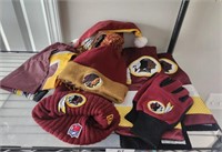 GROUP OF WASHINGTON REDSKINS HATS, GLOVES, MISC