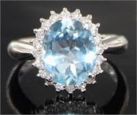 Platinum 3.23 ct Natural Aquamarine & Diamond Ring