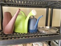 (3) Plastic Watering Cans & Plant Tray