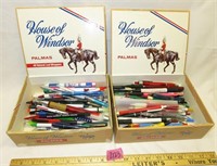 2 Cigar Boxes of Advertising Pens, Some Local