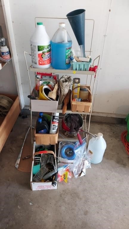 Garage lot shelf, oil cleaner &more
