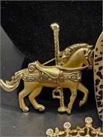 3 Brooches Horse Leopard and+