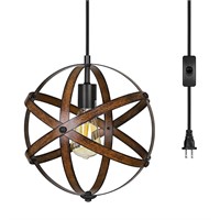 DEWENWILS Plug in Pendant Hanging Light, Wood Grai
