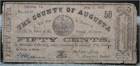 1862 COUNTY OF AUGUSTA 50 CENTS NOTE